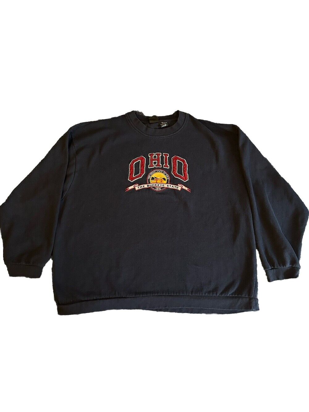 Ohio The Buckeye State Embroidered Vintage Sweatshirt Mens Size XXL Navy Blue